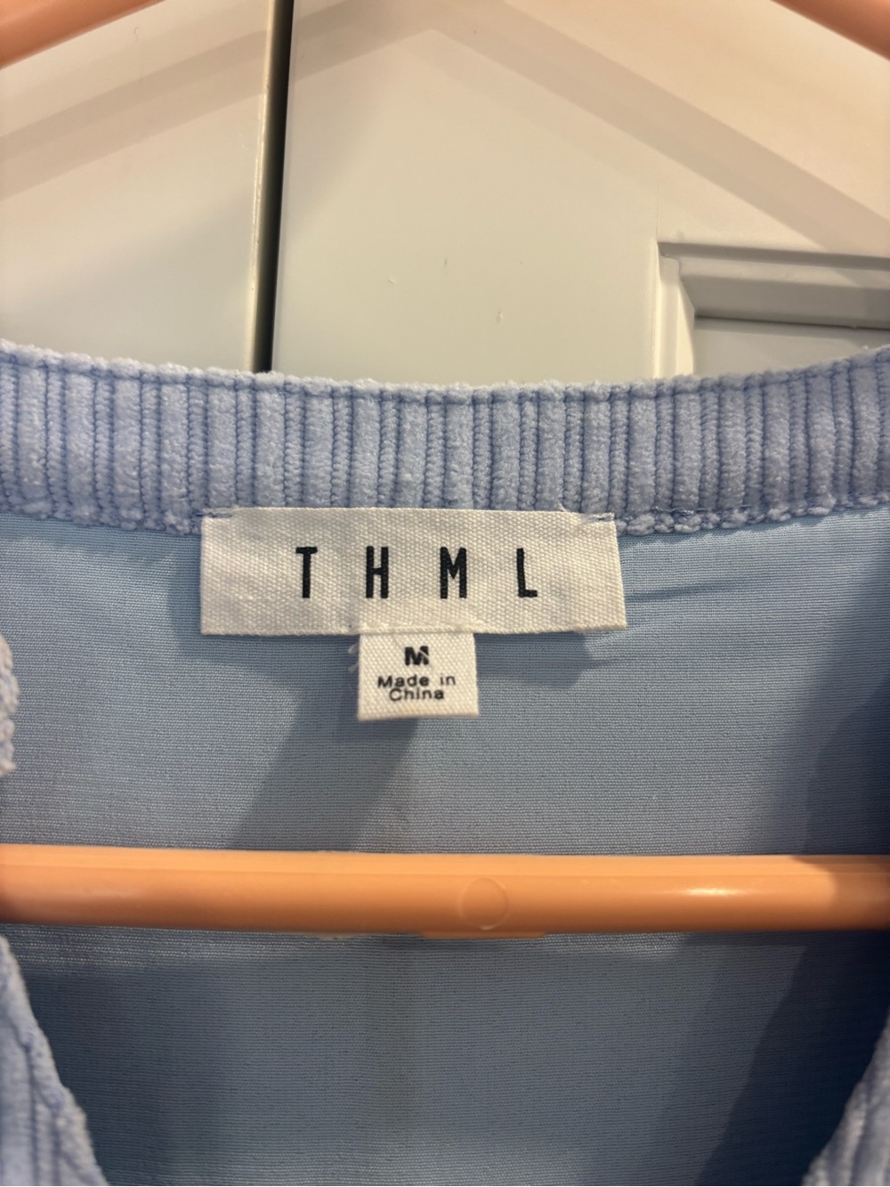 THML Light Blue Pinstripe Flutter-Sleeve Casual Dress - Picture 3 of 3
